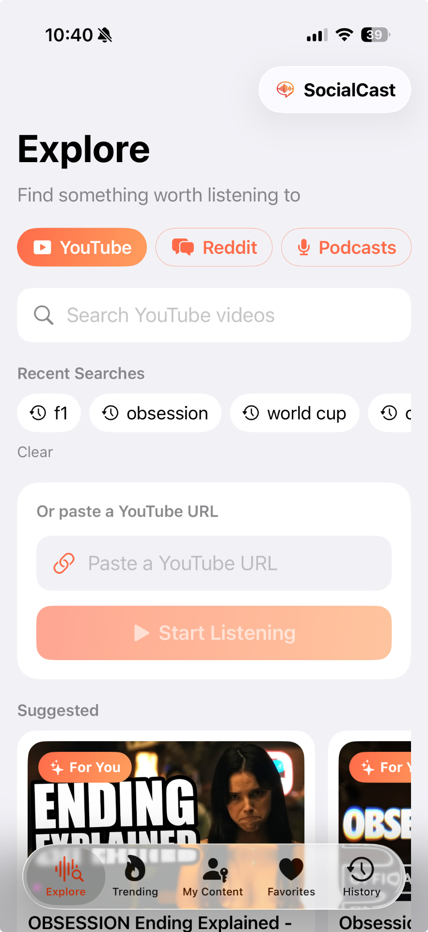 SocialCast Explore screen